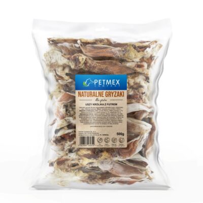 Ucho królika z futrem - 500g - gryzak dla psa - miskakarmypl
