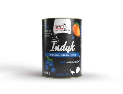 Syta Micha - Indyk z kaczką i jeżynami - mokra karma dla psa - puszka 400g - miskakarmypl