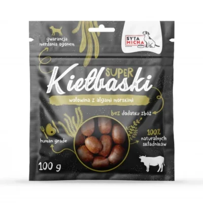 Syta Micha - Super kiełbaski z wołowiną i algami morskimi - 100g przysmak dla psa miskakarmypl