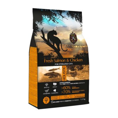 Ambrosia - Łosoś Kurczak- Karma Sucha - Kot - 5kg - Front - Miskakarmy.pl