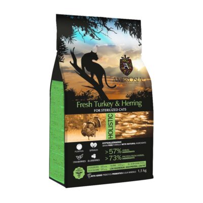 Ambrosia – Indyk Śledź - Karma Sucha - Kot - 5kg - Front - Miskakarmy.pl