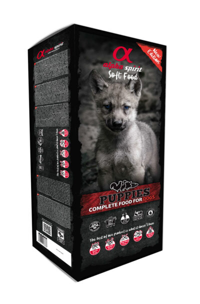 Alpha Spirit Puppies 9kg boks - pelnoporcjowa karma półwilgotna dla psa - mk.dsnet.wegrow.pl - front