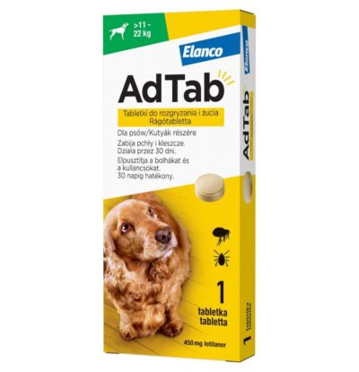 Elanco - Adtab - 450mg - Tabletka - Przeciwko - Pchłom - Kleszczom - Dla - Psa - Miskakarmy.pl
